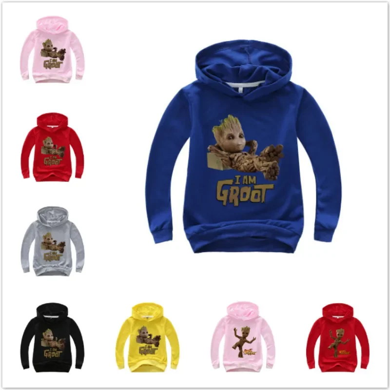 

New Boys TShirts For Children Clothes Boys Hoodies Cotton Spring Autumn Kids Sweatshirts Tops Tees Groot Cartoon Girls T-Shirt