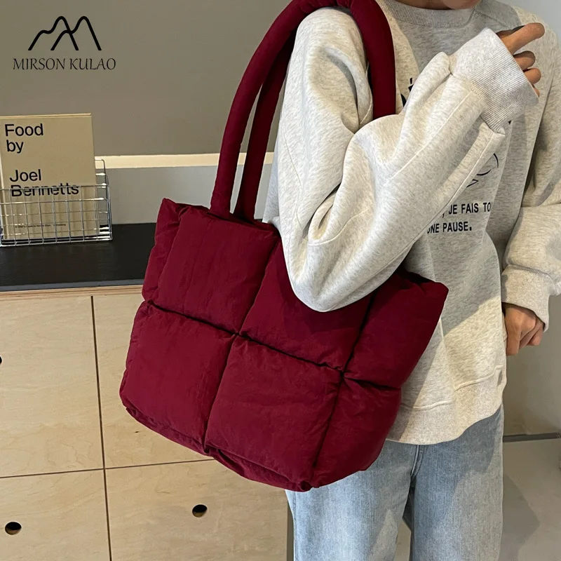 Sac fourre-tout tissé à carreaux pour femmes, grande capacité, sac bouffant portable, patchwork doux, commPiedmont, campus étudiant, wla.com