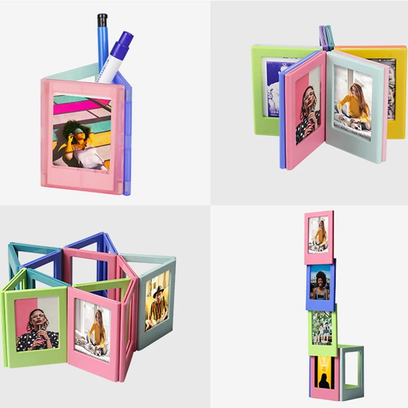 5/10Pcs 3inch Magnetic Photo Frames, Children's Growth Commemorative Photo Frames, Small Creative Magnetic Frames for Desktop Display, Home Office Decorations, Suitable for Instax Mini 12/11/Evo/40/7+/25/90/99/Se/Link2/3 Instant Photos, Suitable for Fujifilm Instax Mini Film Photo Frames