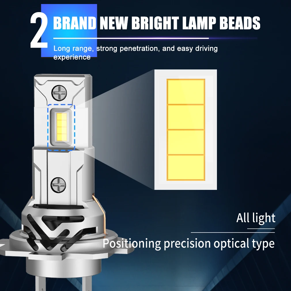 H7 H1 H3 LED Car Headlight Turbo Bulbs 1:1 Size Lights Mini Head Lamp Wireless LED Auto Headlamp 60000LM 6500K