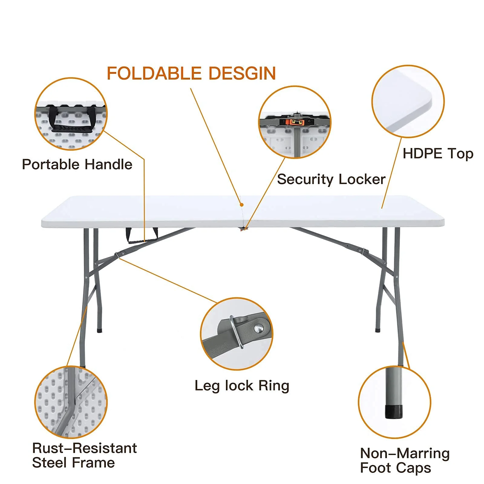 Portable Outdoor Folding Table Foldable Garden Table 6ft White Plastic Round Tables And Chairs For Events Party