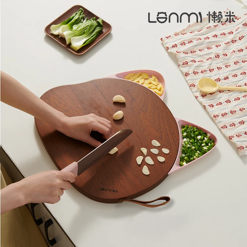 

LANMI Cat Ear Chopping Board Ebony Wood Antibacterial Anti-mold Chopping Pan Kitchen Food Grade Meat Vegetable Cutting Board