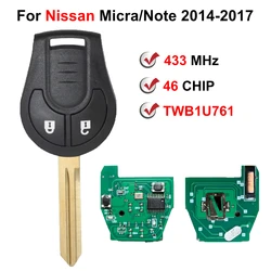 TWB1G761 433 MHz PCF7961A Remote Car Key For Nis-san Micra Note 2014 2015 2016 2017