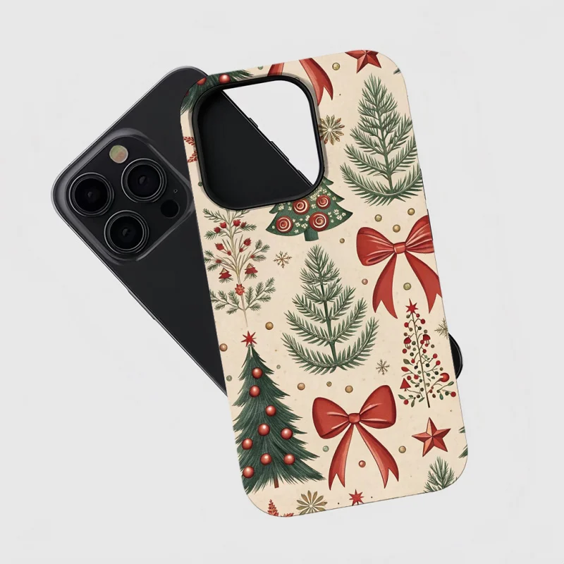 

Christmas Tree Bow Pattern Phone Case for iPhone 16 15 14 13 12 11 Pro Max Plus Luxury Magnetic Double-layer Back Cover