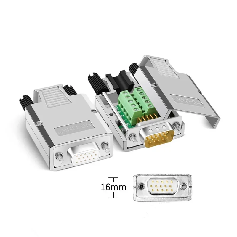 

Metal D-SUB Connector DB15 Femaele/Male VGA Terminal 3 Rows 15Pin Breakout Terminals Screw/Nut Type 3+6 3+9 Solderless Connector