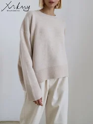 Suéter grueso de gran tamaño para mujer, Jersey holgado verde, Pullover Vintage Beige, suéteres cálidos para mujer, Invierno 2024