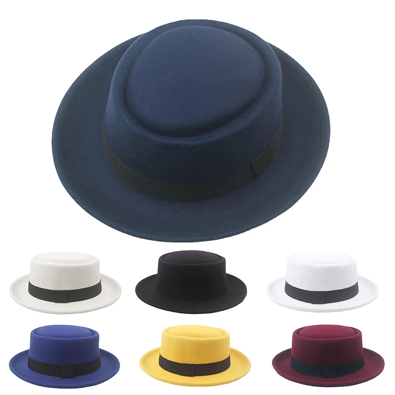 New Winter Gentleman Bowler Hats Autumn Flat Top Hat Retro Men Fedoras Wide Brim Jazz Cap Man Elegant Round Hat Outdoor Sun Hats