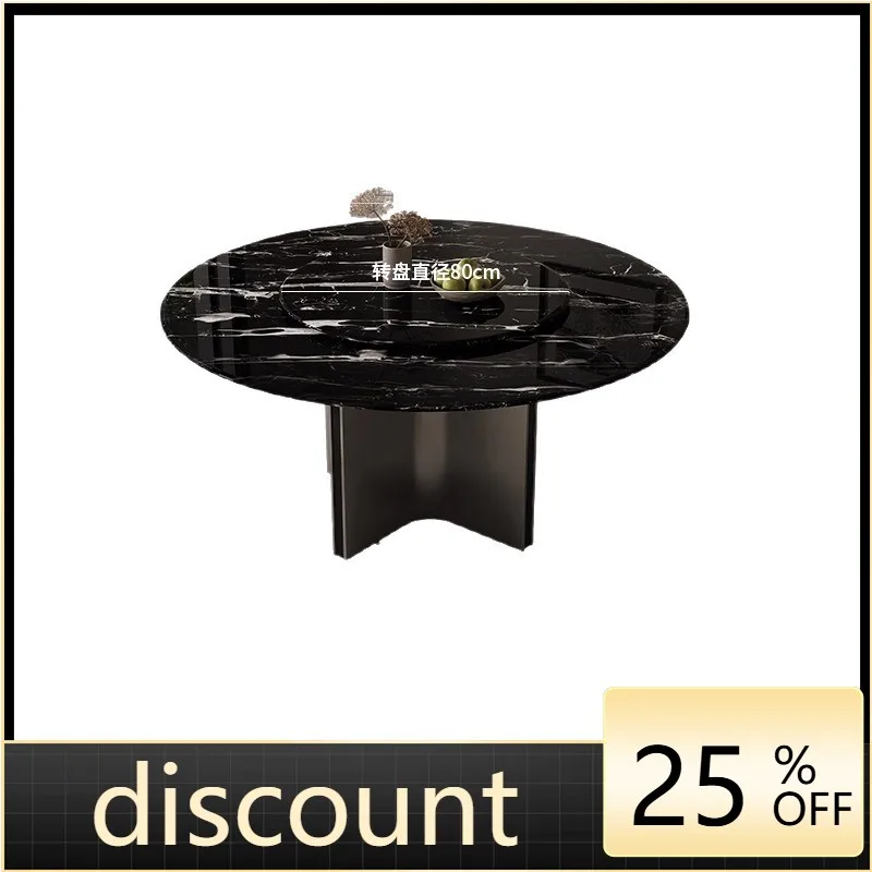 

LTT natural marble round dining table Italian light luxury villa modern dining table and chairs