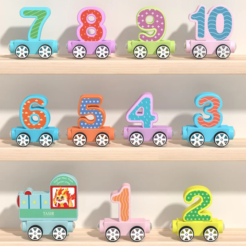 11PCS/Sets Magnetic Digital Train Colorful Cognition Wooden Toy Learning Car Montessori Children's Assembly Educational Toys