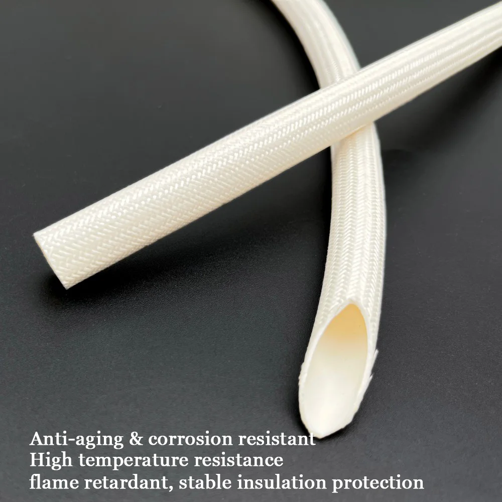 ID 2-12mm White Outer Braided Sleeve Inner Silicone Glass Fiber Tube 200Deg.C Heat Resistant Flame-retardant Insulation Sleeve