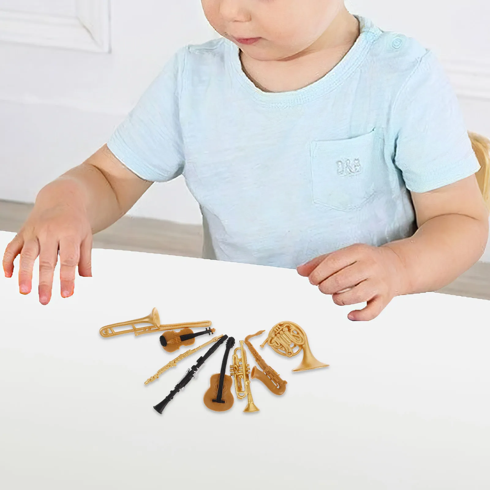 

1Set Miniature Musical Instrument Set Delicate Realistic Mini House Decor Trumpet Saxophone Violin Guitar Decorative Home
