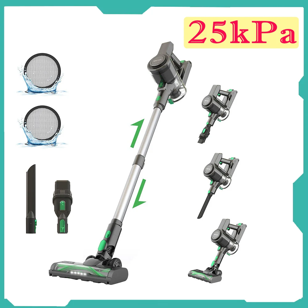 Vactidy V9 Cordless Vacuum Cleaner, 25KPa Suction, 1L Dustbin, 5 Layers Filtration System, One-Button Emptying