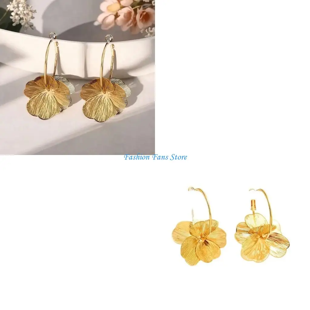 

Trendsetting Oversized Floral Earrings Comfortable Alloy Jewelry Perfect Present