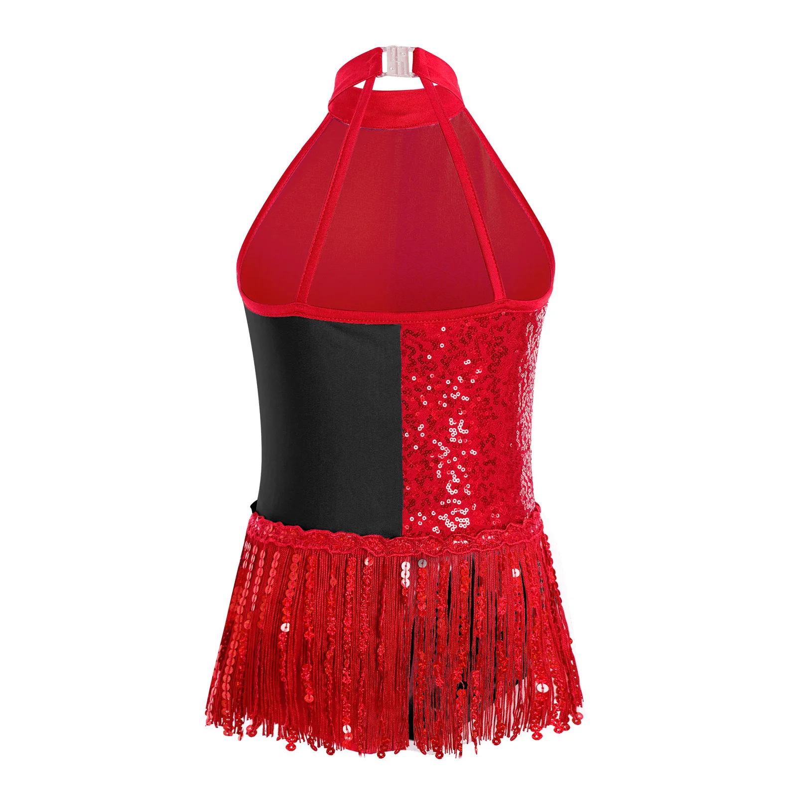 Child Girls Shiny Sequins Tassel Latin Jazz Dance Bodysuit Cha-cha Tango Samba Rumba Ballroom Skating Gymnastics Leotard Dress