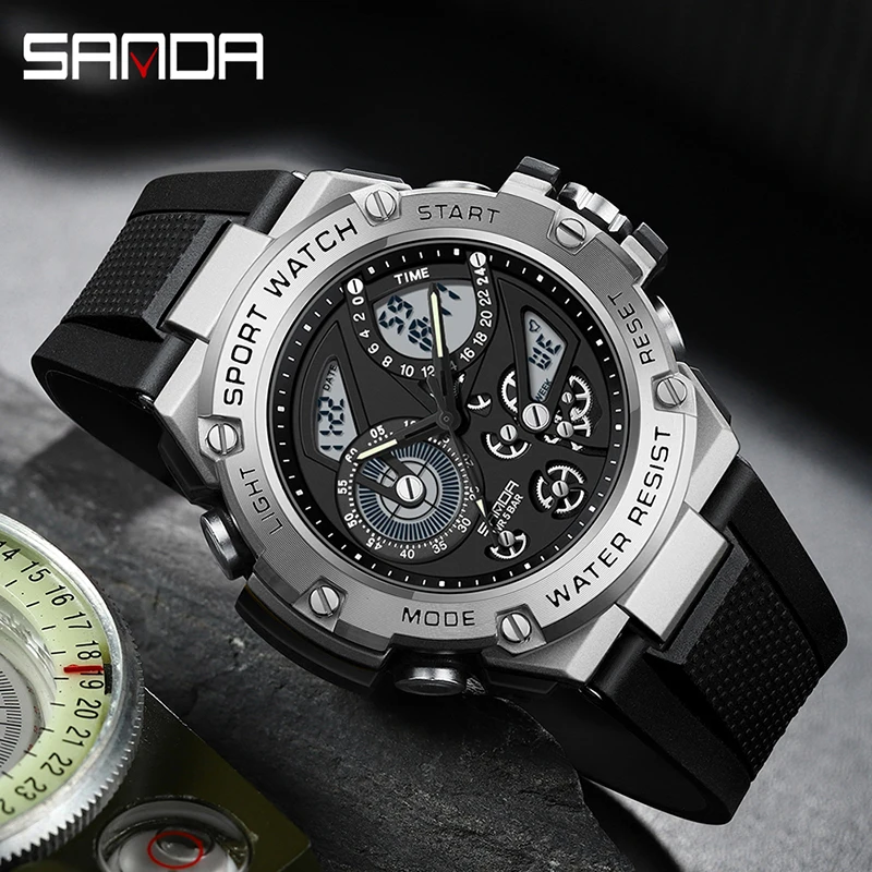 SANDA Brand Quartz Watch Men Military Alarm Clock Sport Waterproof Wristwatches Men\'s LED Digital Watches Relogio Masculino