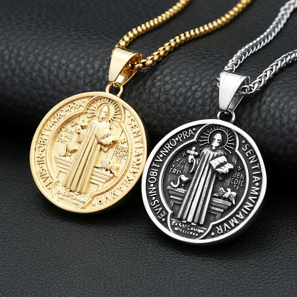 Vintage Christian Saint Benedict Anhänger Halsketten Für Männer Frauen Mode Exorzist Priester Kreuz Halskette Amulett Schmuck Großhandel