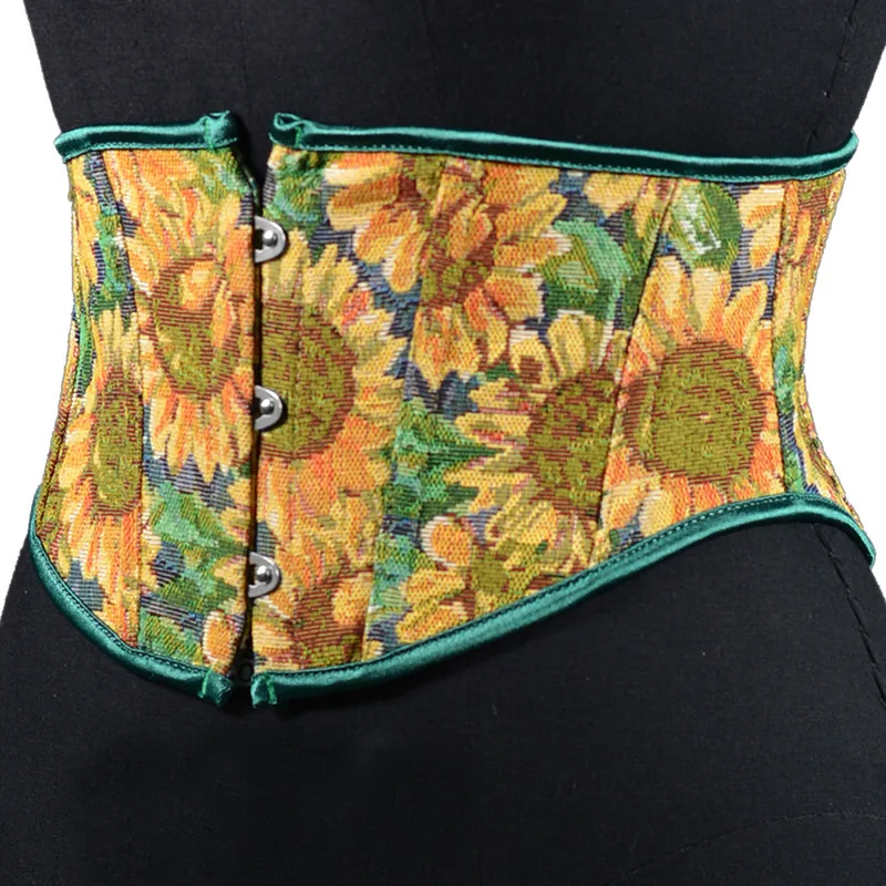 Corsé moldeador de cuerpo para mujer, pintura al óleo, patrón de girasol, 3 hebillas, faja de soporte de espina de pescado, faja moldeadora Sexy de Lolita, faja de cintura