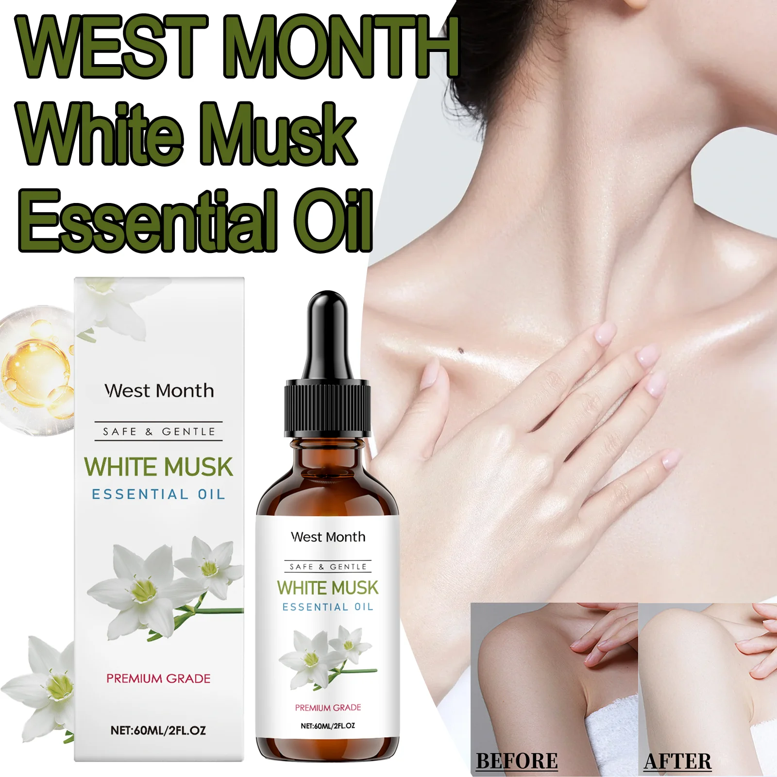 

WEST MONTH White Musk Essential Oil Fresh Soothing Fragrance Moisturizes Skin Flexible In Multiple Uses Skin Becomes Delicate