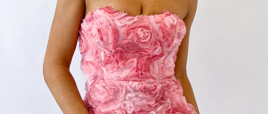 Women\'s New Fashion Strapless Sleeveless Off Shoulder Flower Slim Dress High Waist Pink Mini Dress