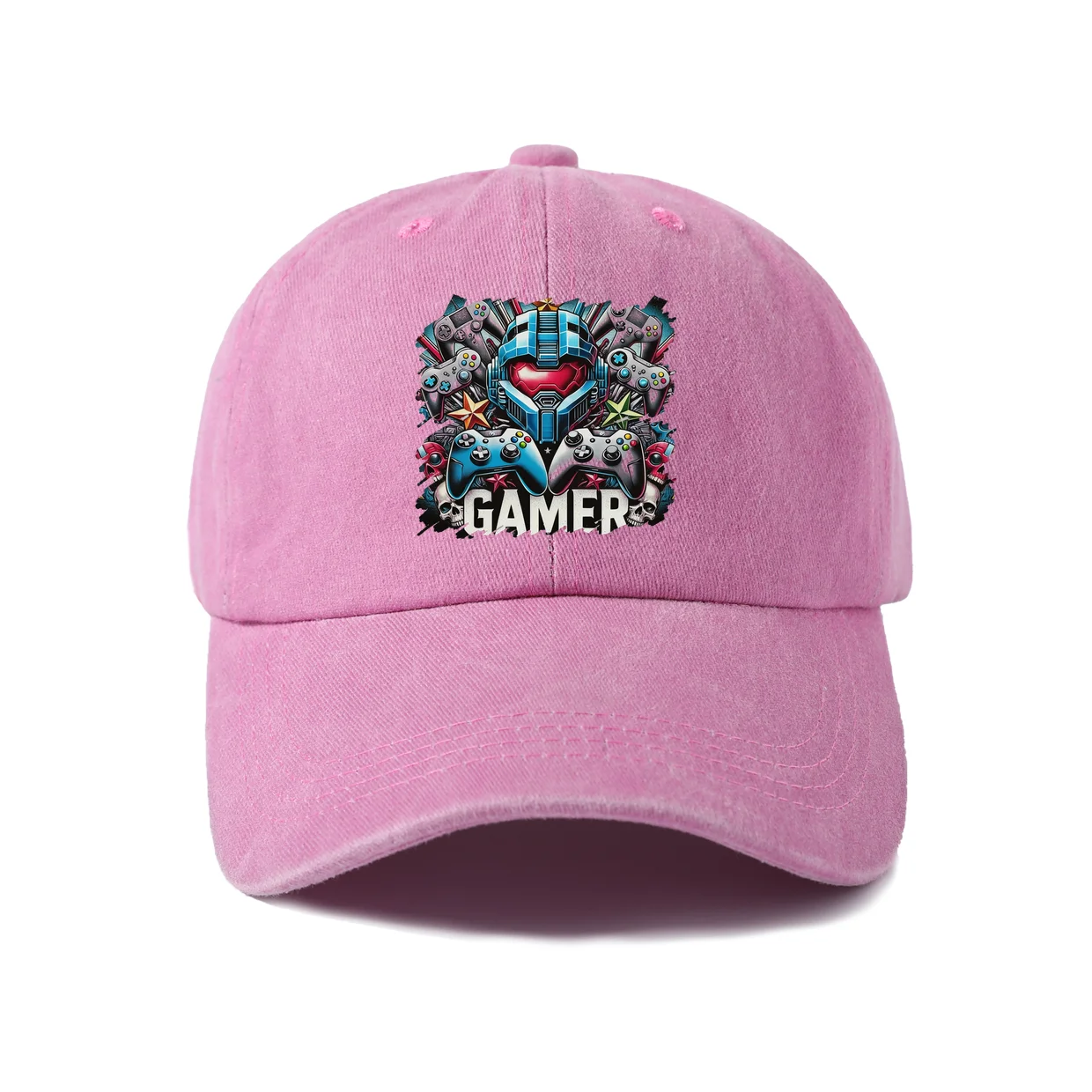 Gamer Controllers Graphic Vintage Washed Baseball Cap, Adjustable Unisex Dad Hat, Casual Gift