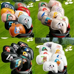 9Pcs PU Leathers Golf Iron Headcover Thick Synthetic Watertight Golf Iron Head Cover Golf Club Headcover Fit Most Brand