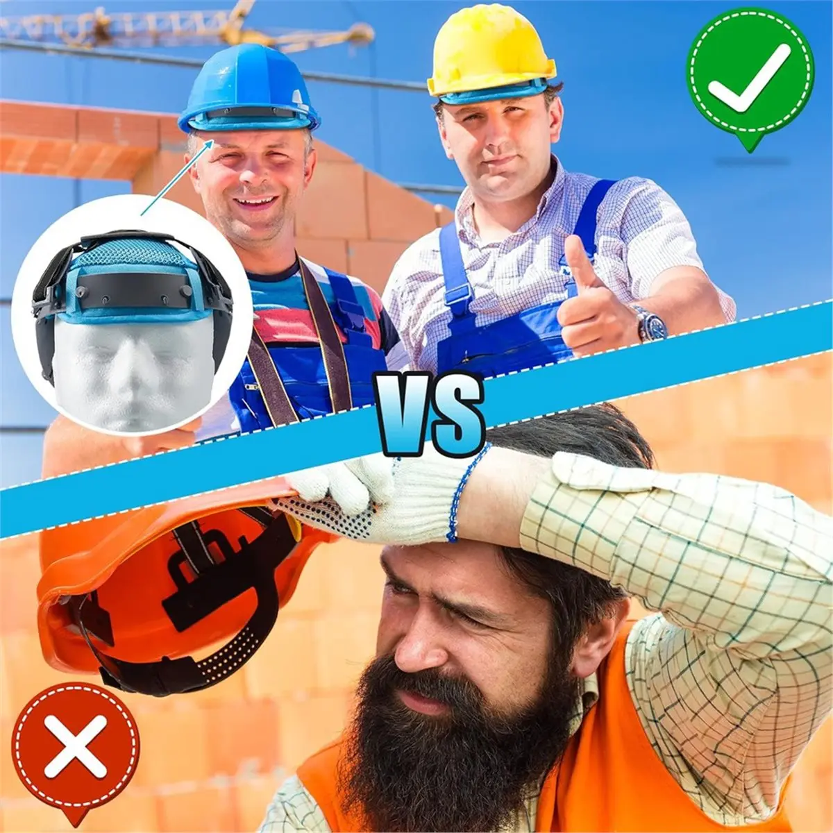 PHONE&GEAR 6-Pack Hard Hat Liner Sweatband, Cooling Mesh Inserts for Safety Helmets, Washable and Reusable Helmet Padding