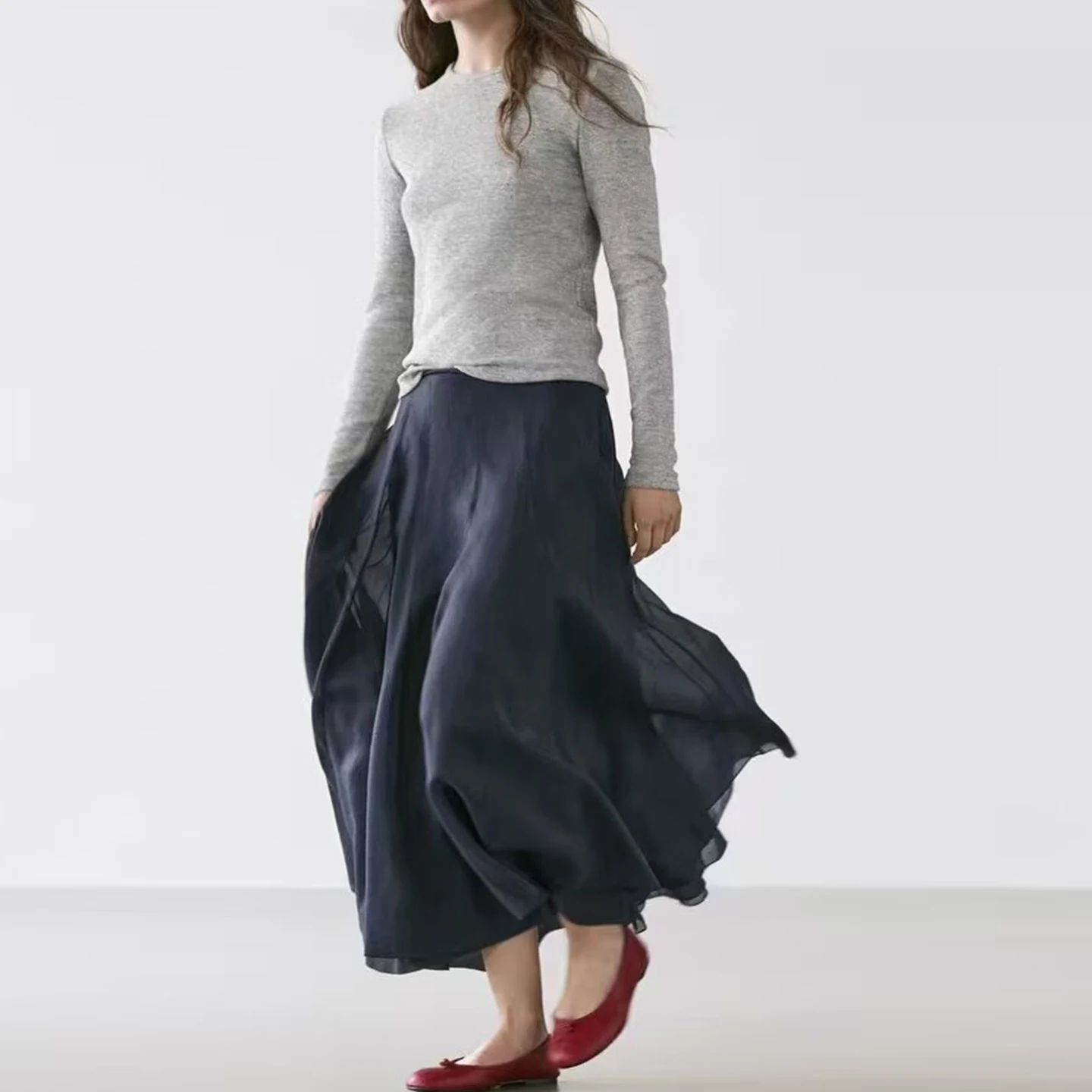 Women's Loose Feel Spring New Arrival Long Skirt Draping Half-length Lazy Style Fashionable A-line Silhouette Mid-waist