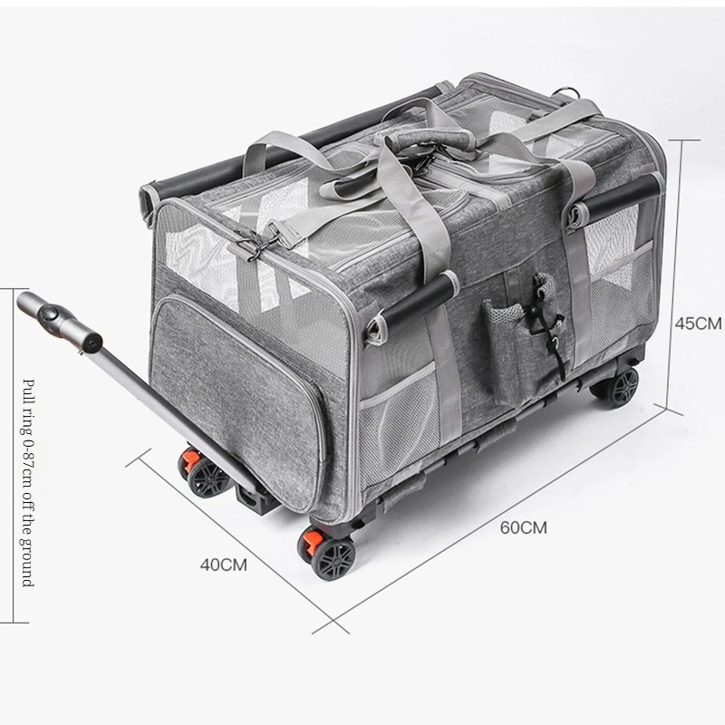Two Compartment Pet Trolley Carrier Breathable Large Space Portable Travel Bag For Multiple Small Pets Outdoor Trip