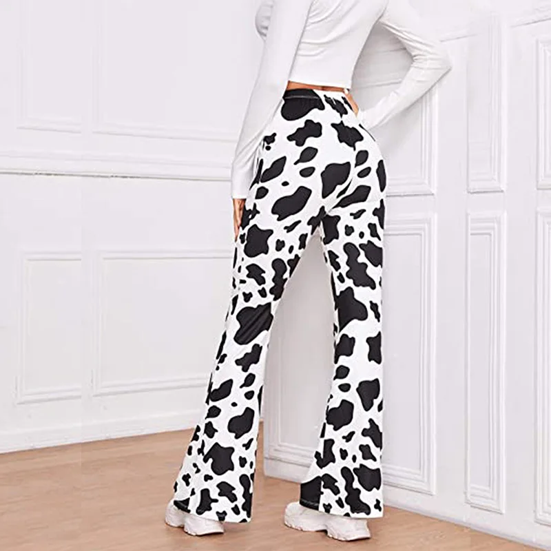 Y2K New Fashion Micro Raglan High Waist Design Horn Bottom Pants Cow Print Thin Material Slim Crop Pants