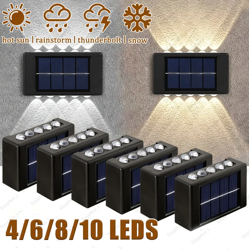 

4/6/8/10LED солнечный настенный светильник, уличный водонепроницаемый световой светильник вверх и вниз для украшения садового забора, солнечный свет