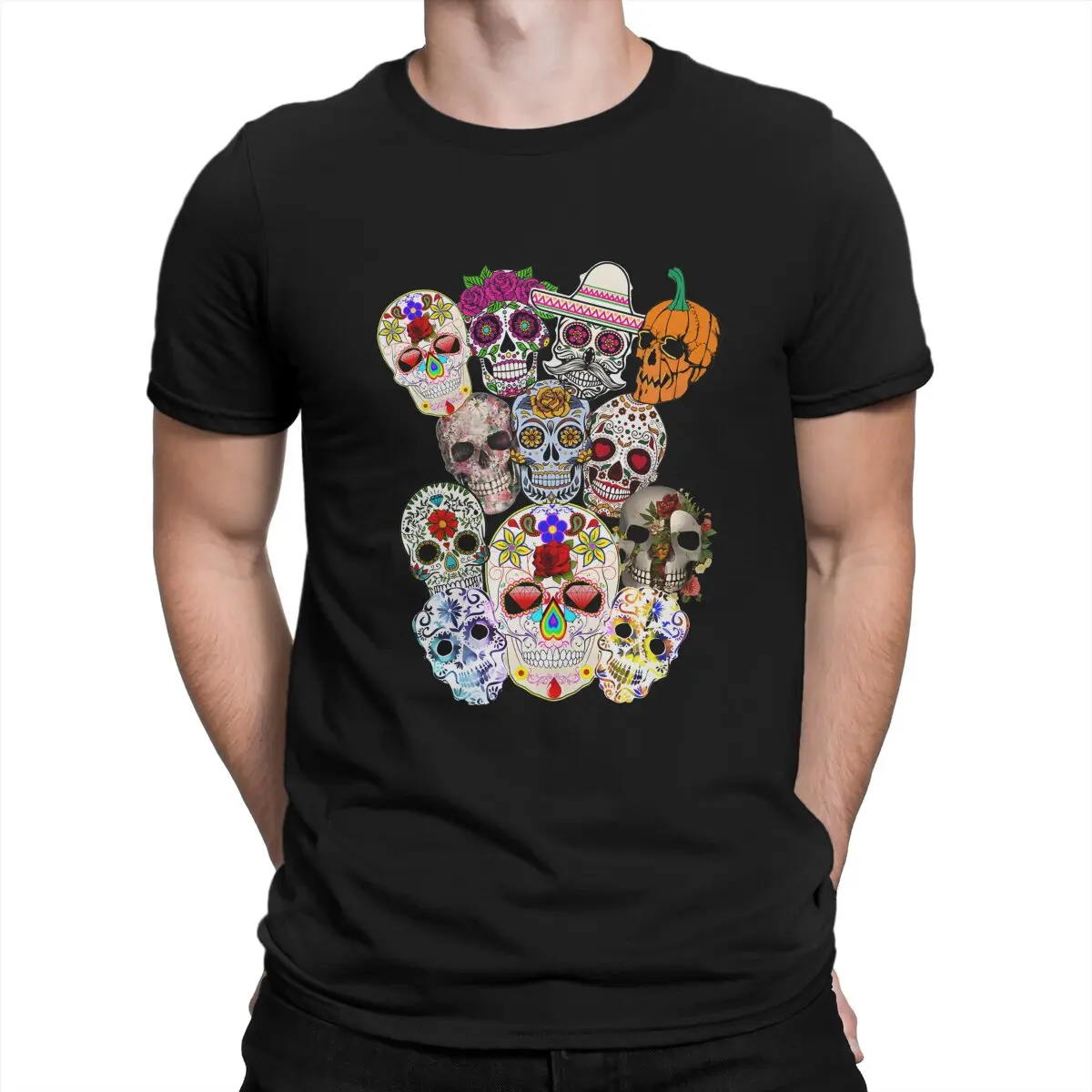 Art Mexican Sugar Unique Polyester TShirt Flower Skull Top Quality New Design Gift Idea  T Shirt Short Sleeve