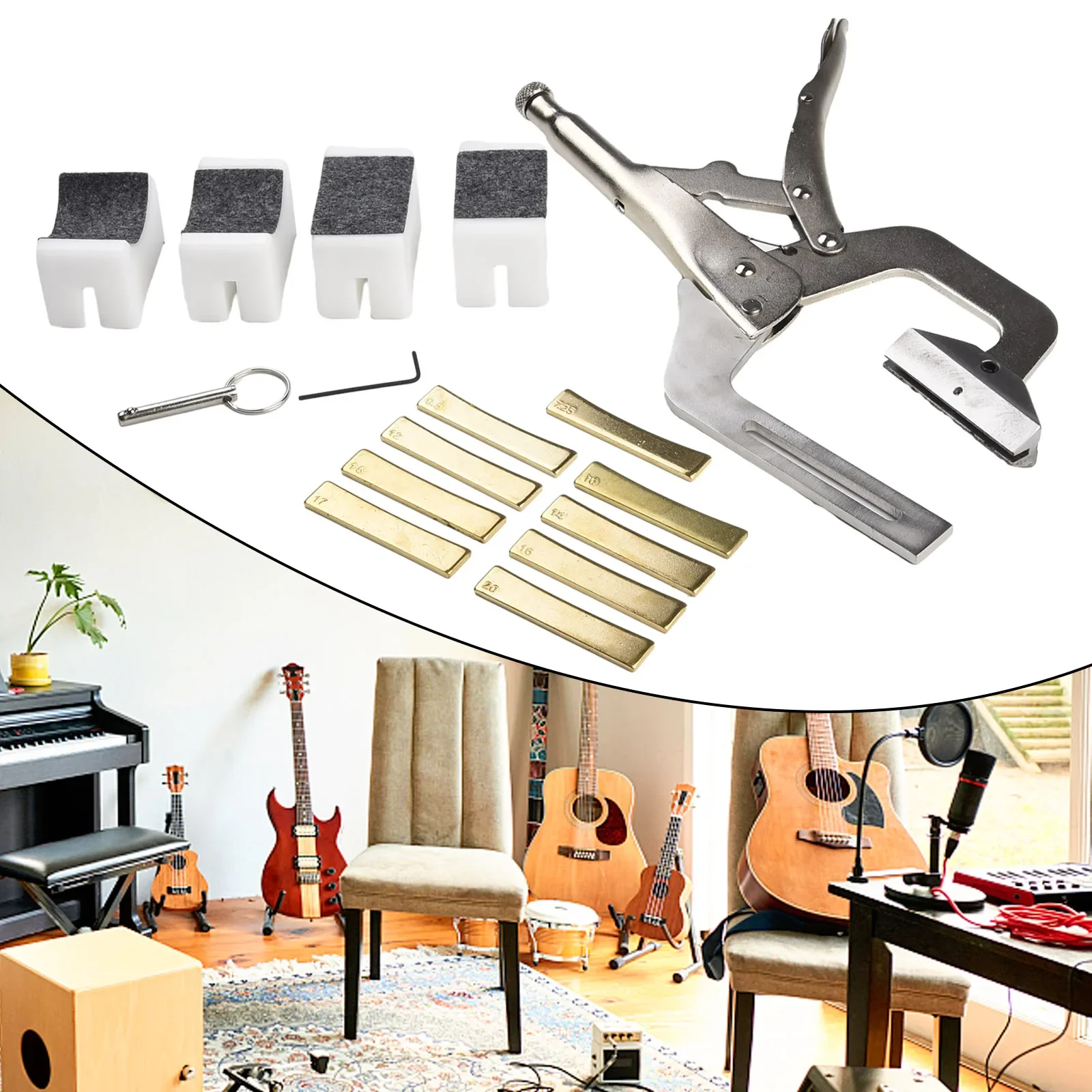 Guitar Luthier Steel Tool Fingerboard Handheld Fret Press Insert Tool With 9 Radius Inserts Adjust Guitar Supplies