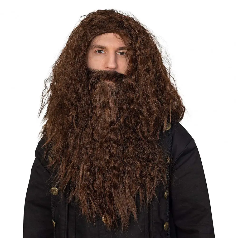 Wizard Curly Wig Santa Cosplay Wig And Beard Set Old Man Masquerade Costume Accessories for Carnival Christmas Party