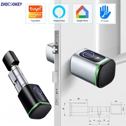 Tuya-블루투스 Ttlock 앱 생체 지문 RFID 카드 유로 실린더 잠금 전자 스마트 도어 잠금, 열쇠 없는 오래된 문 교체