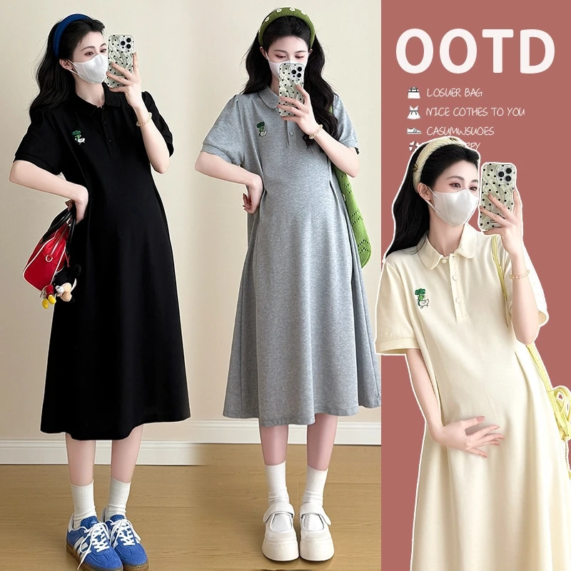 T-shirt Long à col grande taille pour femmes, ample, amincissant, couvrant le ventre, jupe trapèze coréenne, été