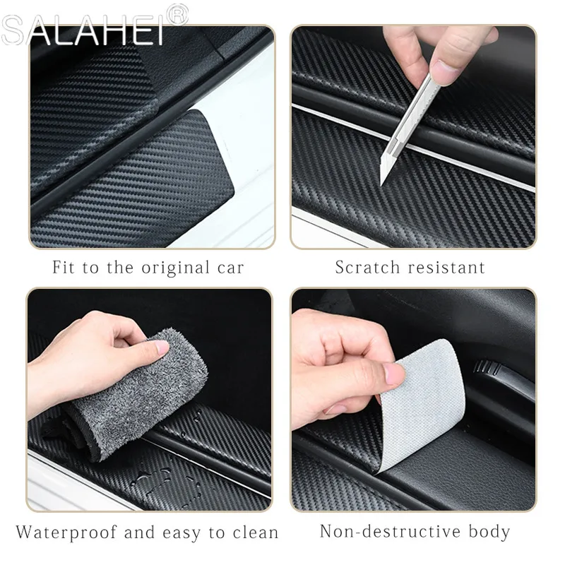 Car Door Threshold Scuff Plate For Geely Atlas Coolray Emgrand EC7 EC8 X7 EX7 CK2 CK3 GL GS Carbon Fiber Waterproof Film Sticker