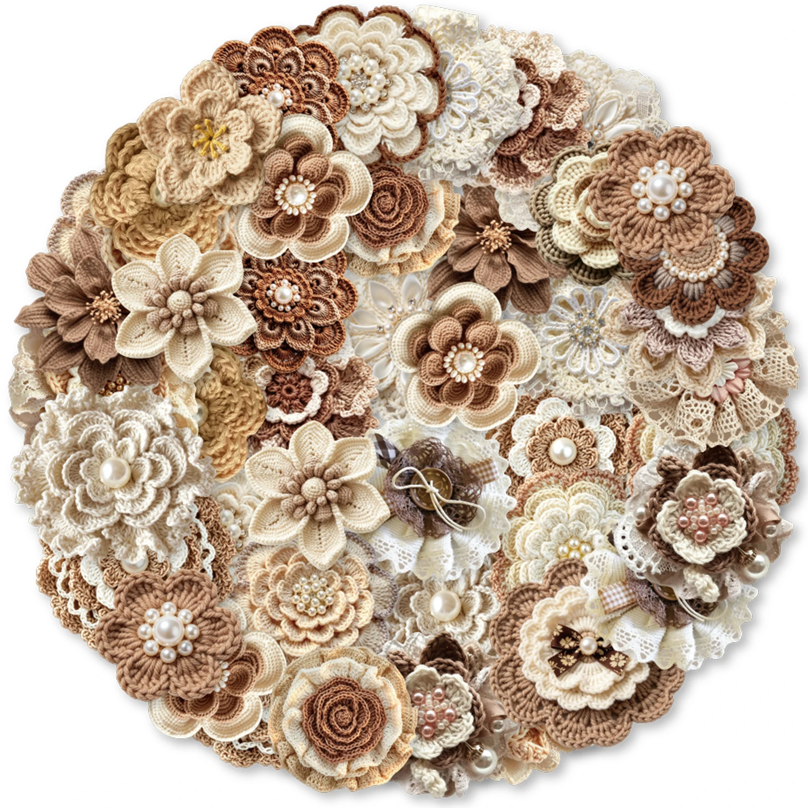 Etori Life 50Pcs Brown and White Gradient Crochet Flower-Shaped Sticker Pack with 3D Woven Lace Floral Patterns, Background Material for Journals, Suitable for Laptops, Phone Backs, Gift Paper Bags, Postcards and Envelopes, Helmets and Bicycles, Scrapbook Supplies, Room Decoration, Party Stickers, School Supplies, Back-To-School Season, Cycling Decals, Halloween Stickers, Gifts for Friends