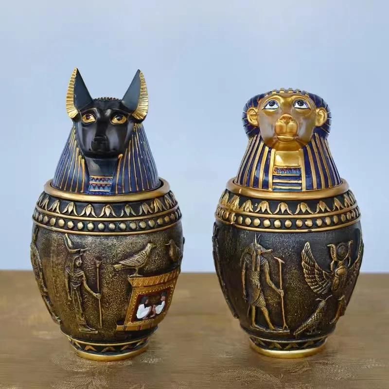 

Creative Egyptian Pharaoh Pet Urn Decorations Canopic Jar Ornament Home Decor Anubis Arrangement Storage Jar