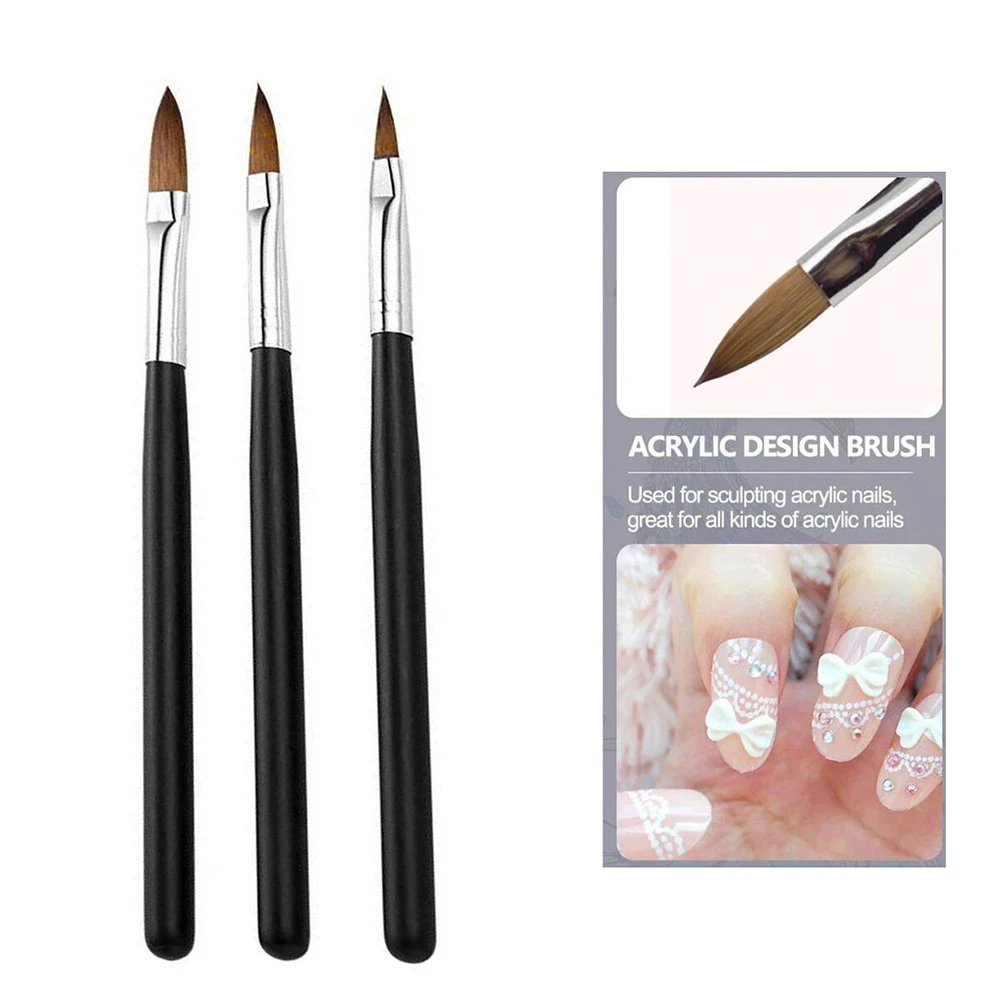 3本セット ブラックハンドル アクリルリキッドパウダー スカルプチャーペン ネイルブラシ ネイルエクステンション UVジェルポリッシュ カービングブラシ マニキュアツール
