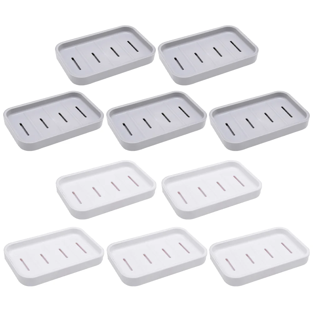 10 Pcs Simple Double-layer Drain Soap Dish Storage Box 10pcs (white 5 + Gray 5) Hygienic Holder Decorative Shower Abs Small