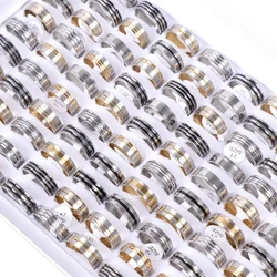 20Pcs/Lot Fashion Stripe Stainless Steel Rings For Men Women Simple Jewelry Accessories Gifts Party Mix Size