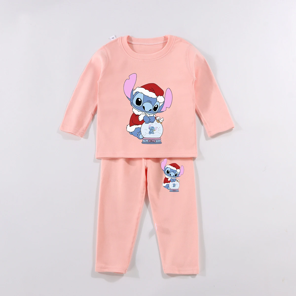 Disney Stitch Long Sleeve Pajama Set Cute Cartoon Christmas Party Decoration Winter Warm Casual Homewear Loose Two-piece Suit