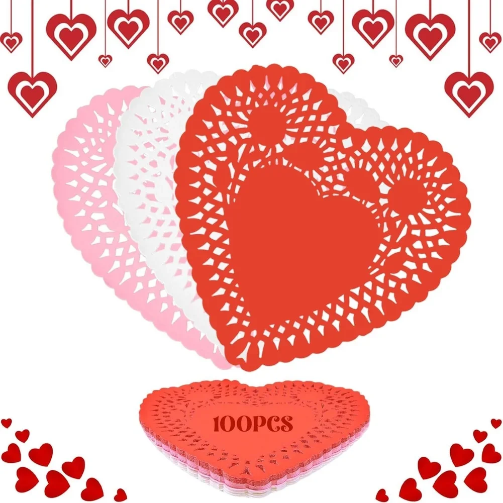 10pcs Heart Shape Paper Doilies for Wedding For Table Linens Party Decoration Craft Projects and Celebration Setup Needs