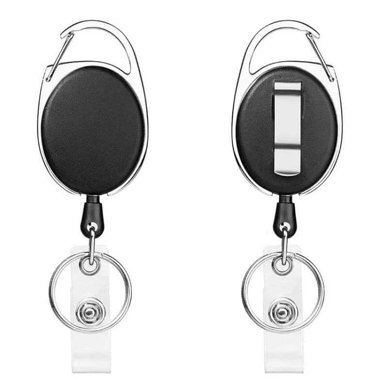 1 Piece Black Universal Heavy Duty Retractable Nurse Badge Reel with Carabiner ID Card Holder Keychain for Office Outdoor