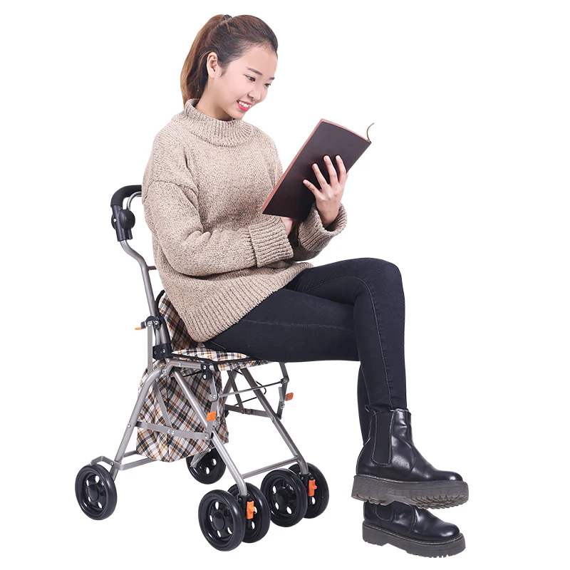 Elderly shopping cart, elderly handcart, foldable cart for shopping, grocery shopping, walking assistance, four wheeled cart