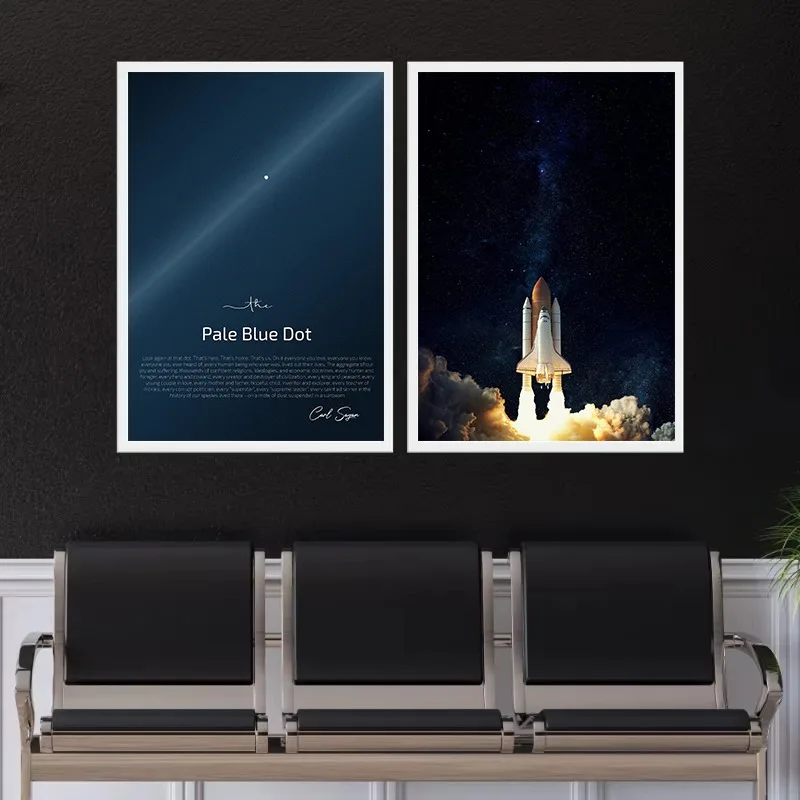 Astronomer Carl Sagan The Pale Blue Dot Poster Space Shuttle Launch Inspirational Quote Canvas Painting Space Lover Home Decor