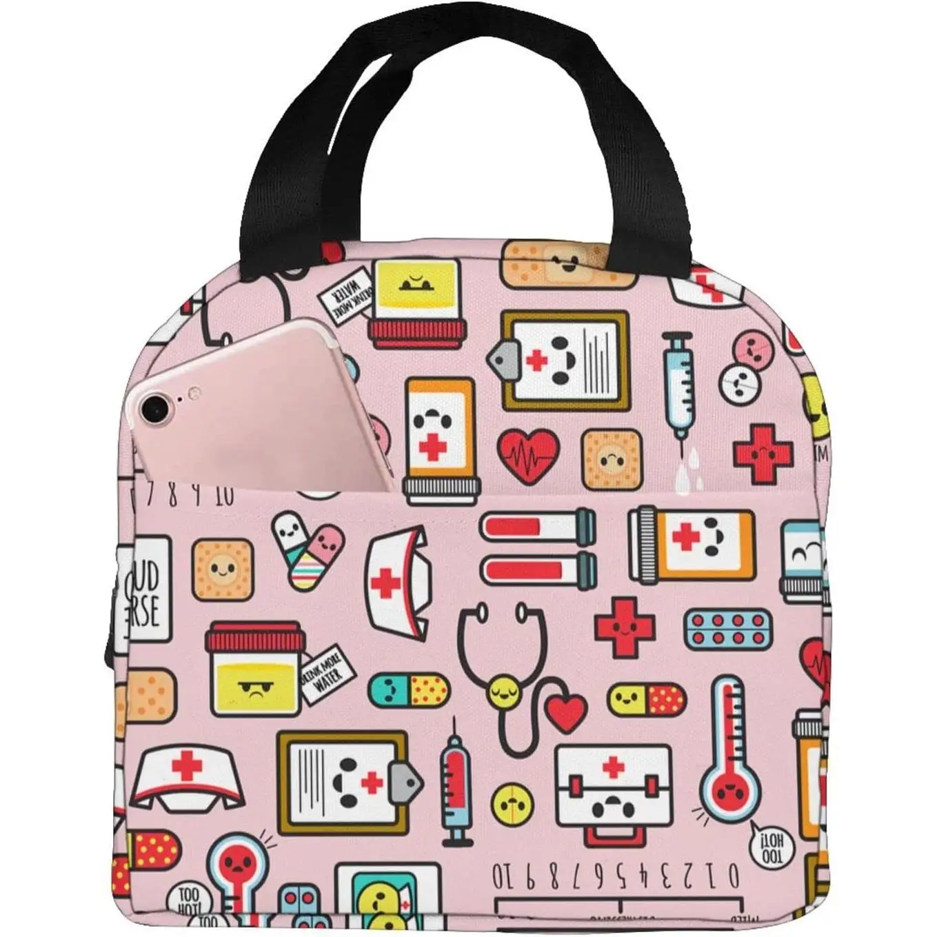 

Nurse Theme Lunch Bag for Women Insulated Tote Bag Reusable Cooler Lunch Box for Work Picnic Travel, One Size