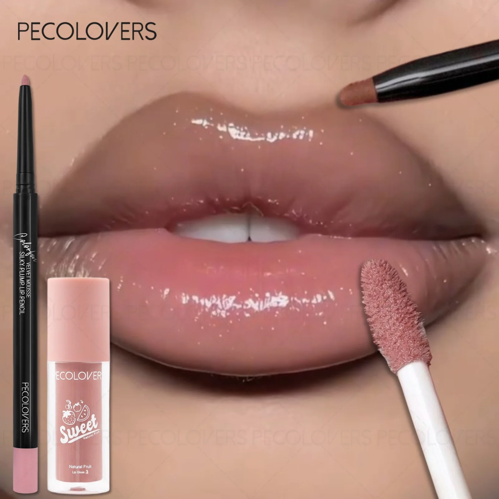 2PCS/Set Lip Liner and High Gloss Lip Glaze Set, Waterproof and Moisturizing Formula, Combined Use, Easy To Achieve Natural and Perfect Lip Makeup, Makeup Lovers, Trendy Girls