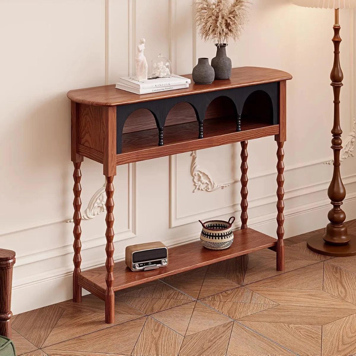 HYS French retro solid wood entrance cabinet, living room entrance aisle decorative cabinet, antique storage cabinet