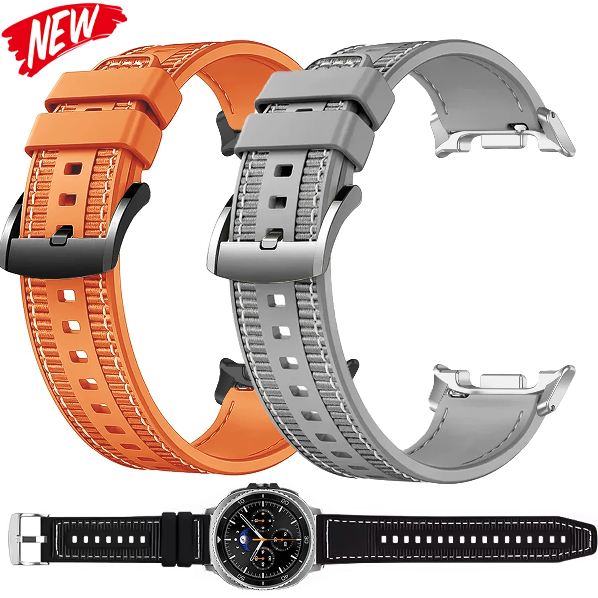 Silikon + Nylonarmband für Samsung Galaxy Watch 8/8, klassisches, atmungsaktives Sportarmband für Galaxy Watch Ultra 2025/7 47 mm Armband